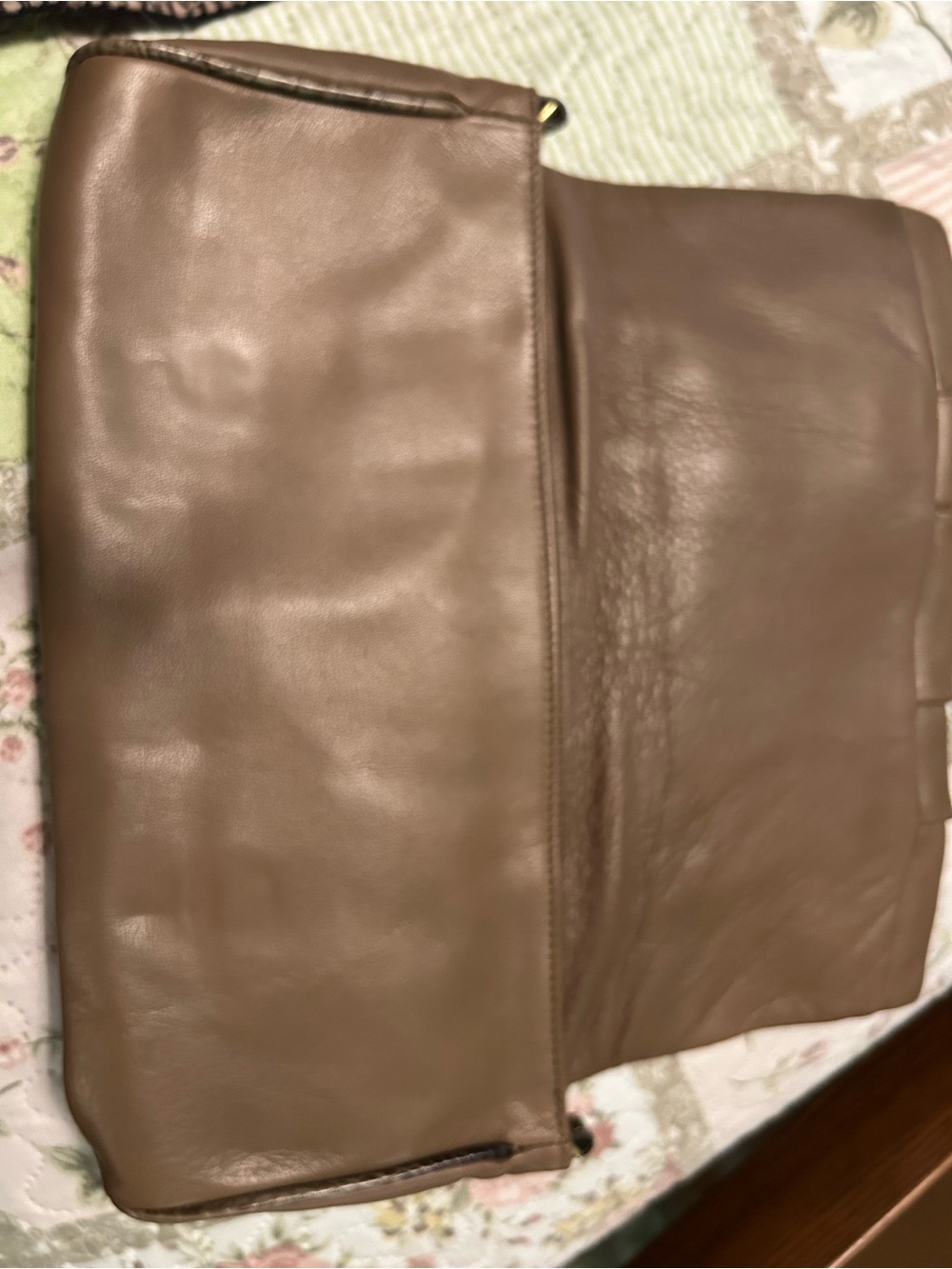Brahmin Taupe Leather Fold-Over Clutch with Gold Hardware - Picture 3 of 3